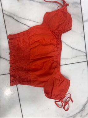 Women's Orange Off-Shoulder Smocked Crop Top